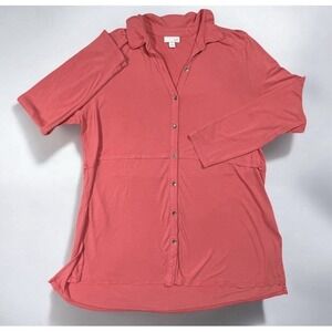 J. Jill Tunic Top Women's L Pink Button Up Knit Long Sleeves Stretch Lagenlook